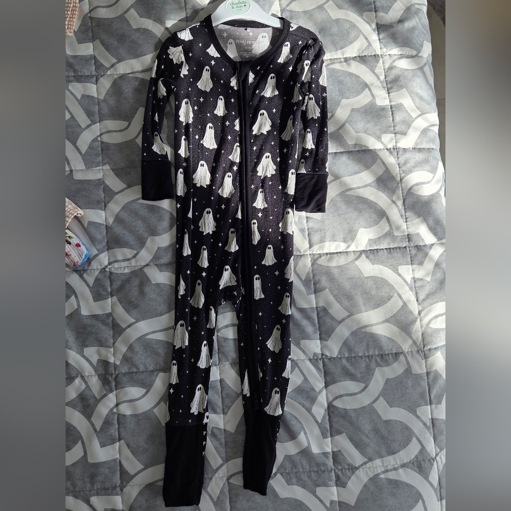 Posh Peanut Glow In The Dark Ghost Print Baby Onesie